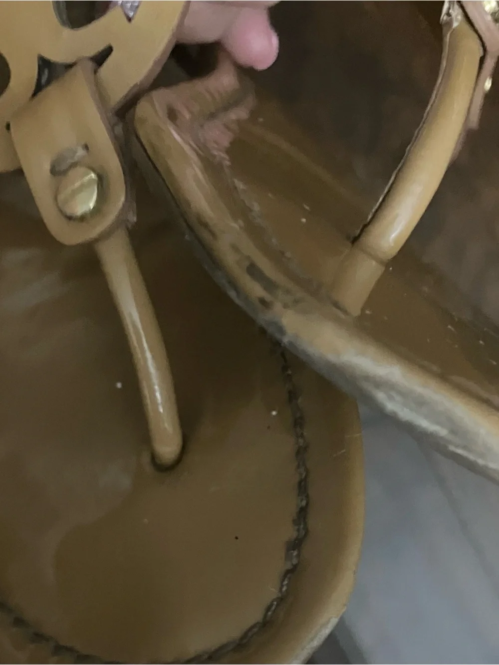 Tory Burch Glossy Tan Logo Thong Sandals